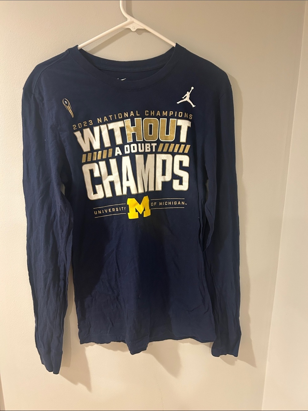 Jordan Men's Navy Blue Michigan "Without A Doubt Champs" Long Sleeve Tee